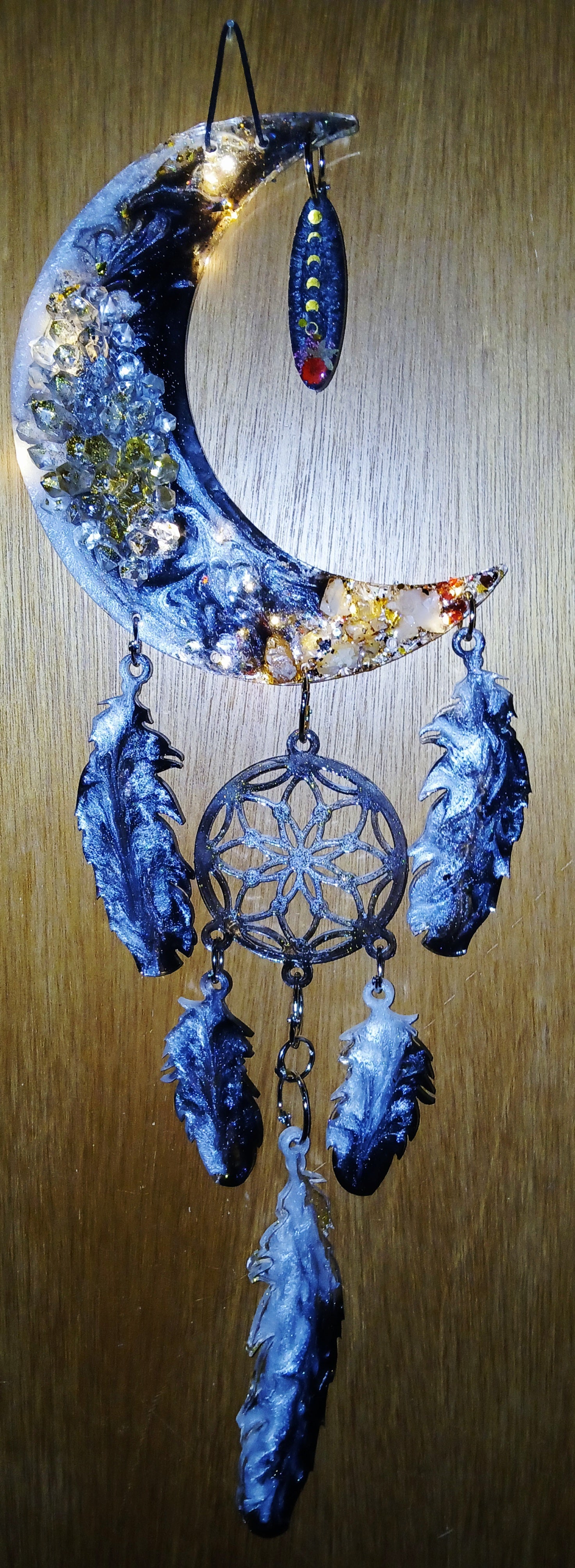 Fairy light crystal moon wall hanging