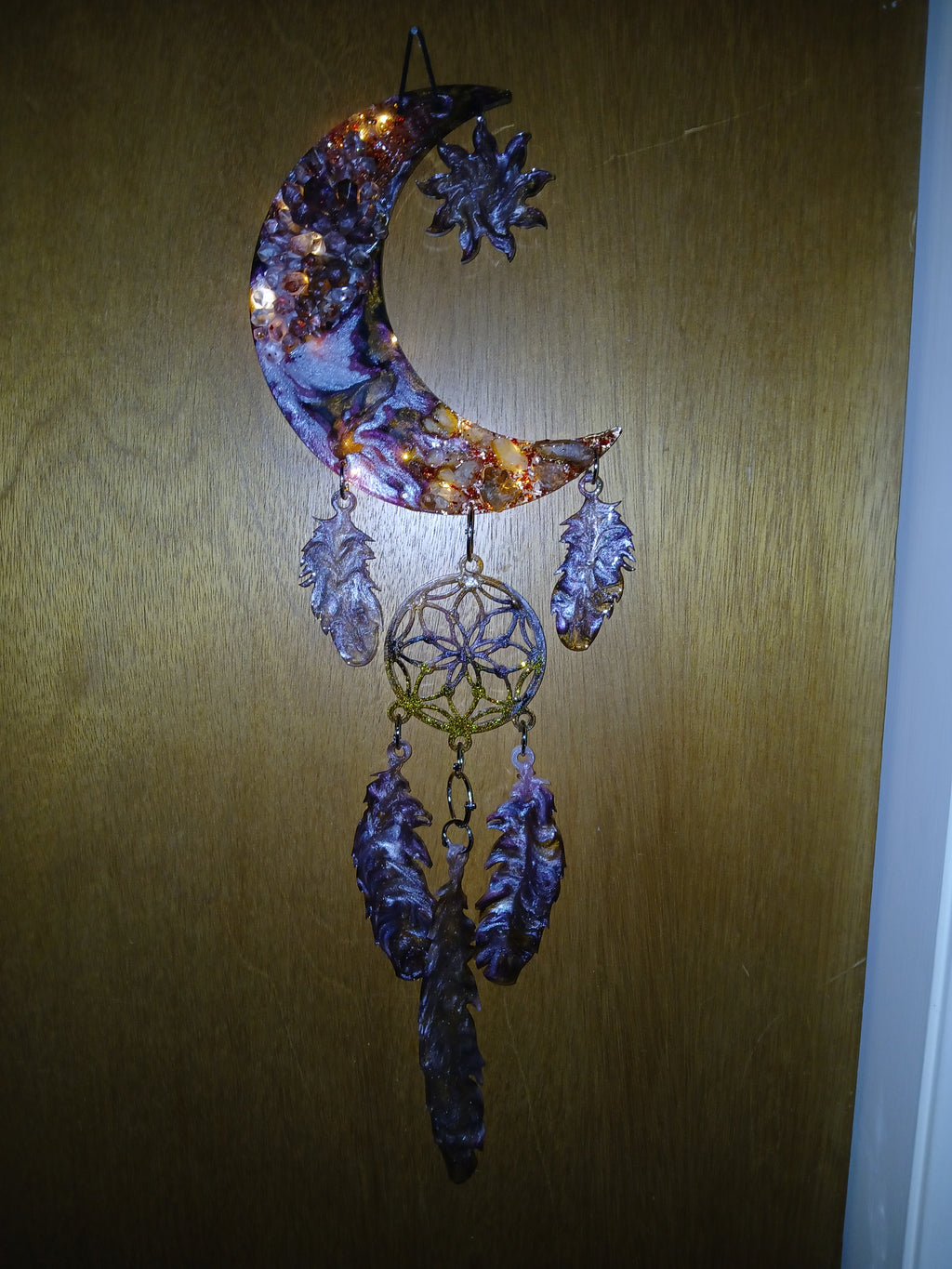 Fairy light crystal moon wall hanging