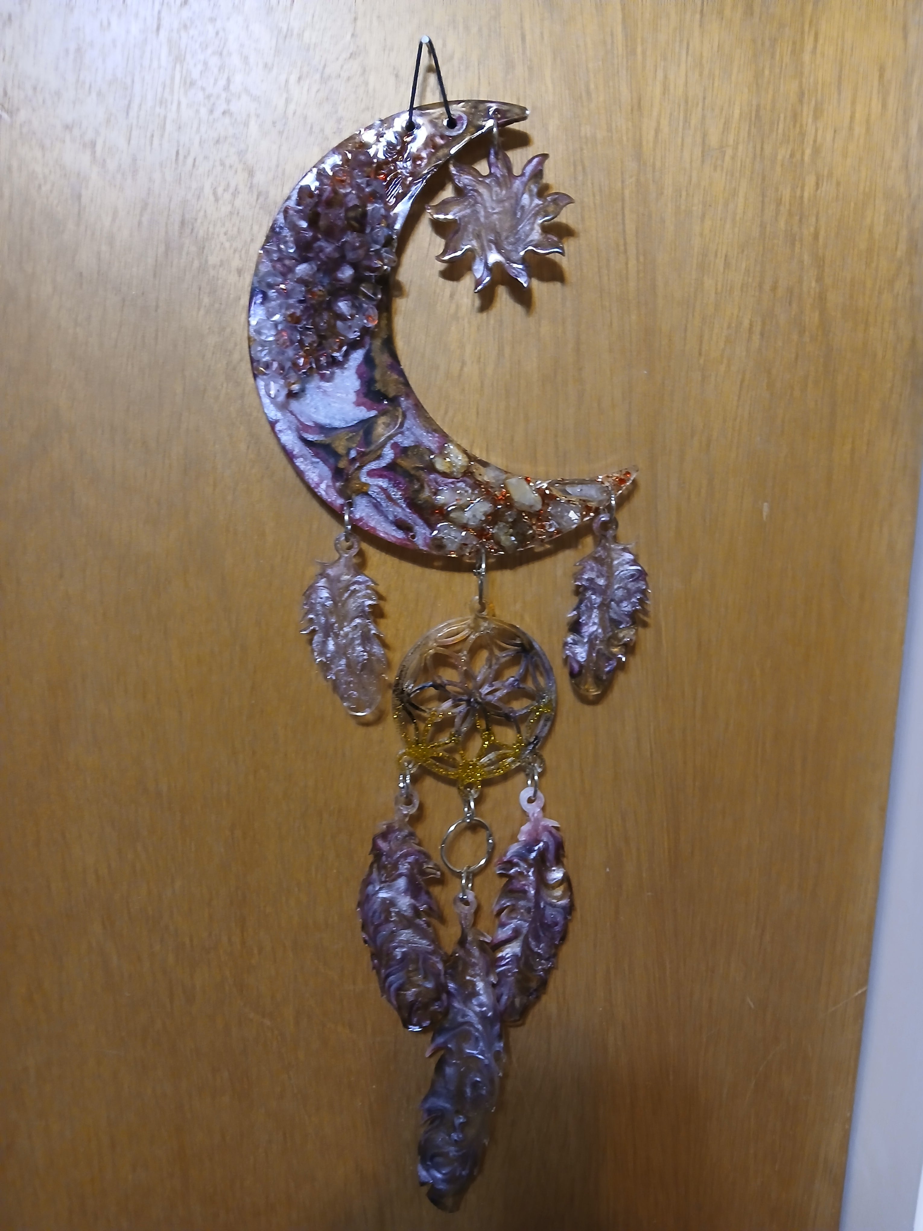 Fairy light crystal moon wall hanging