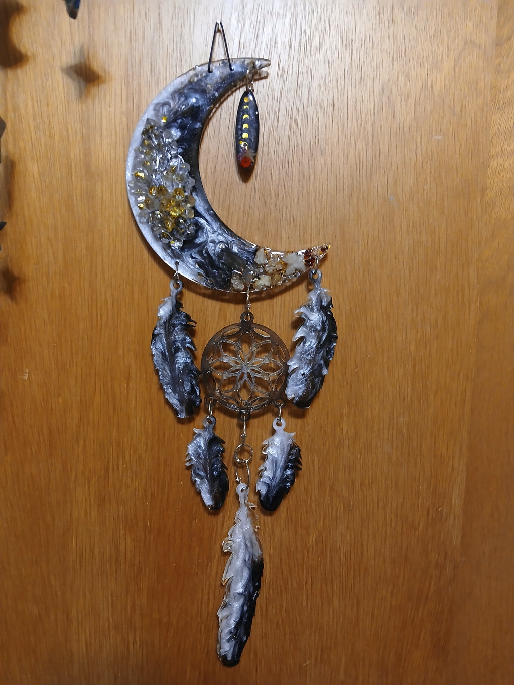 Fairy light crystal moon wall hanging