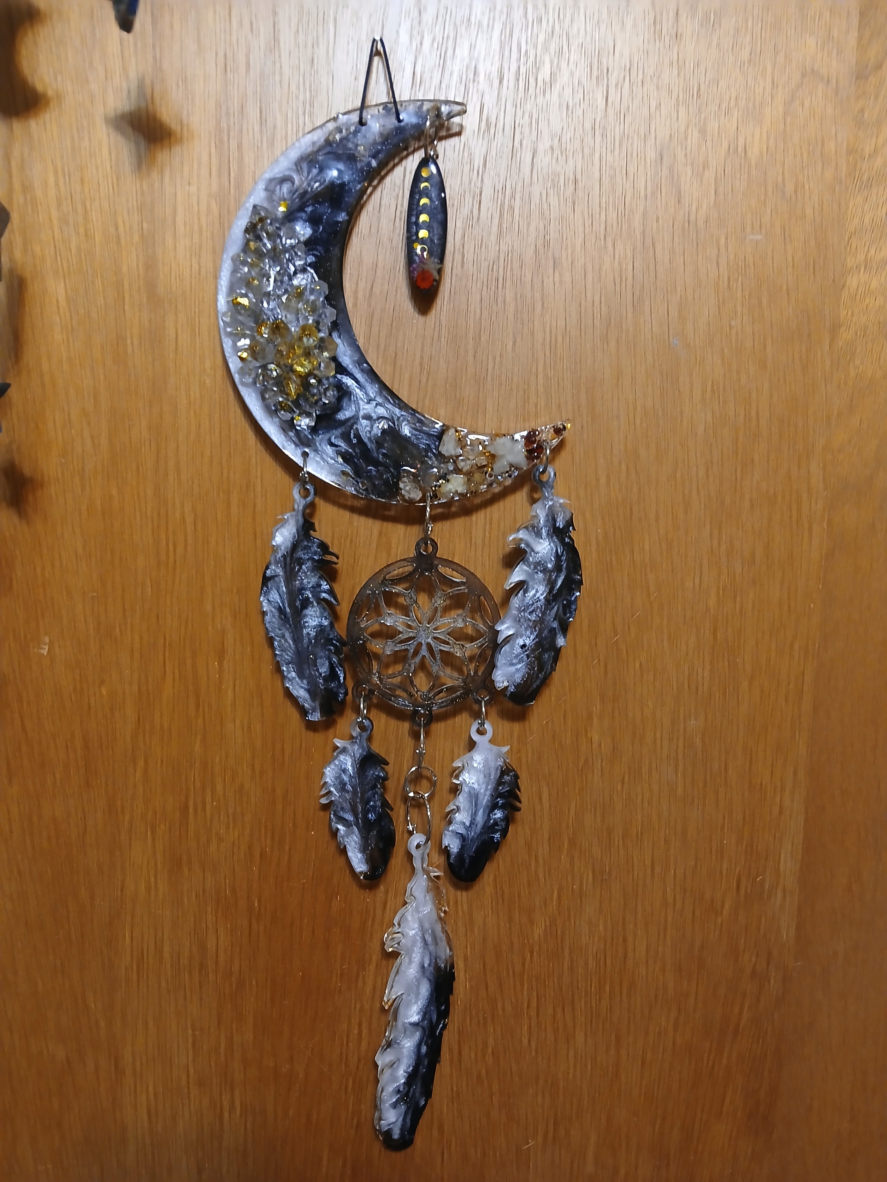 Fairy light crystal moon wall hanging