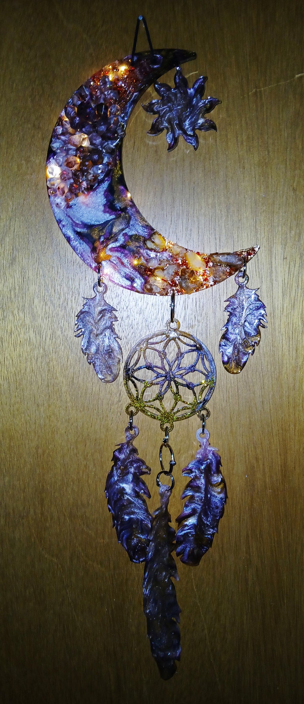 Fairy light crystal moon wall hanging