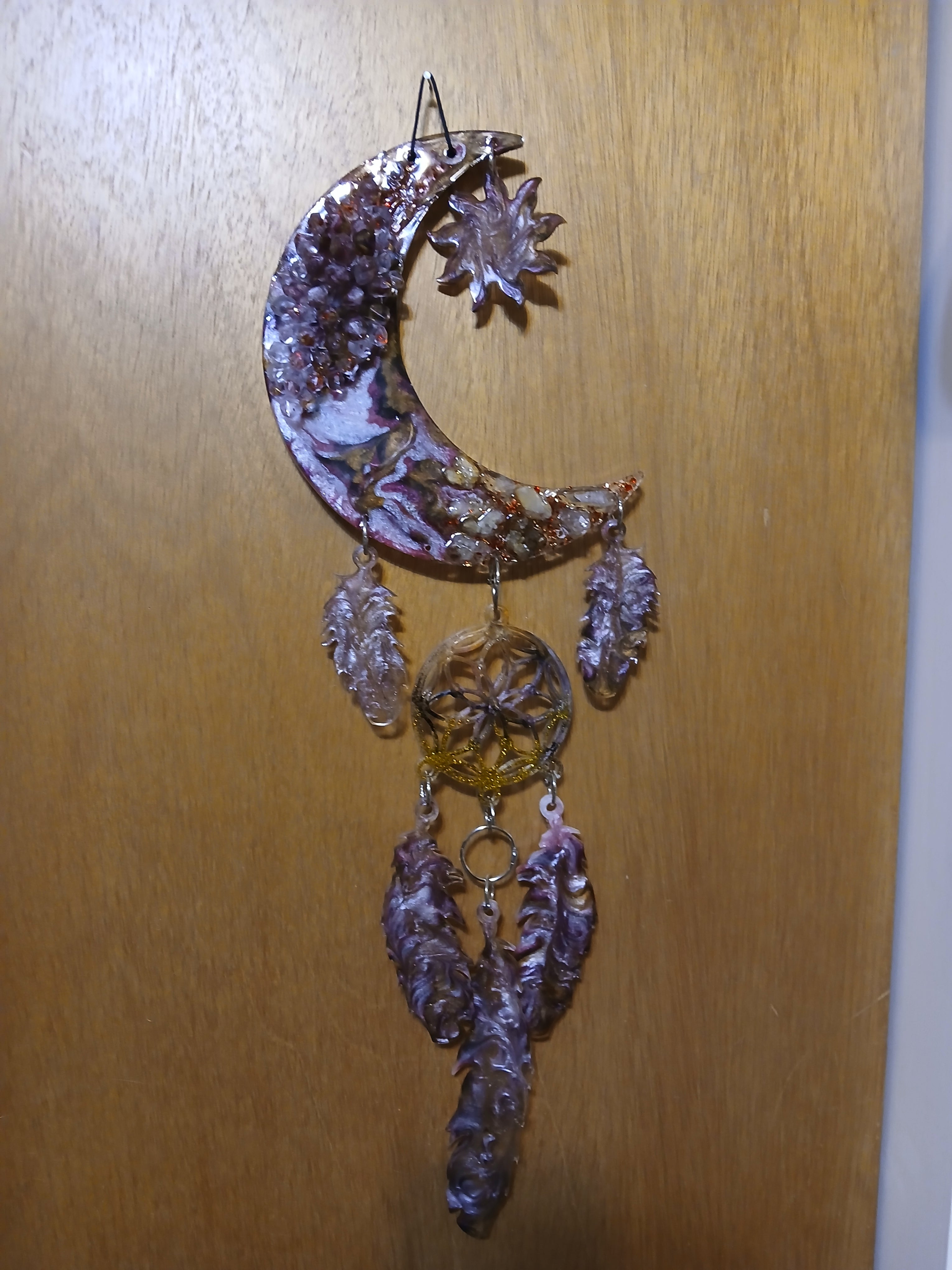 Fairy light crystal moon wall hanging