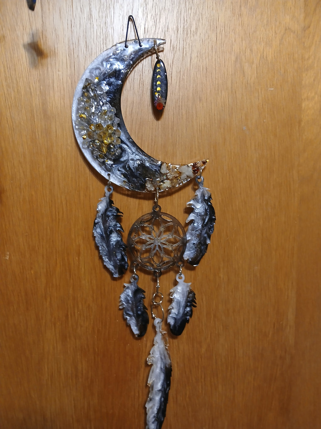 Fairy light crystal moon wall hanging