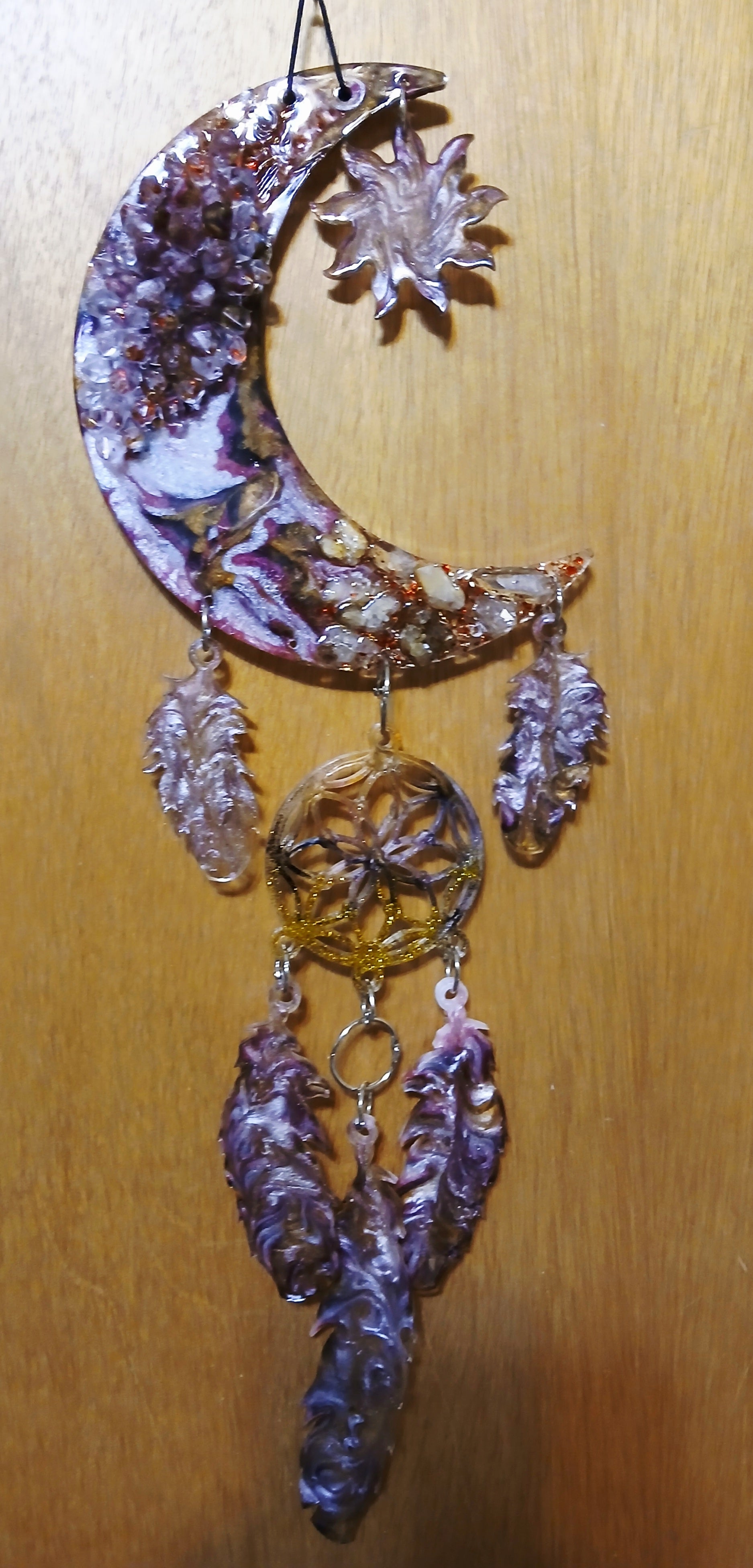 Fairy light crystal moon wall hanging