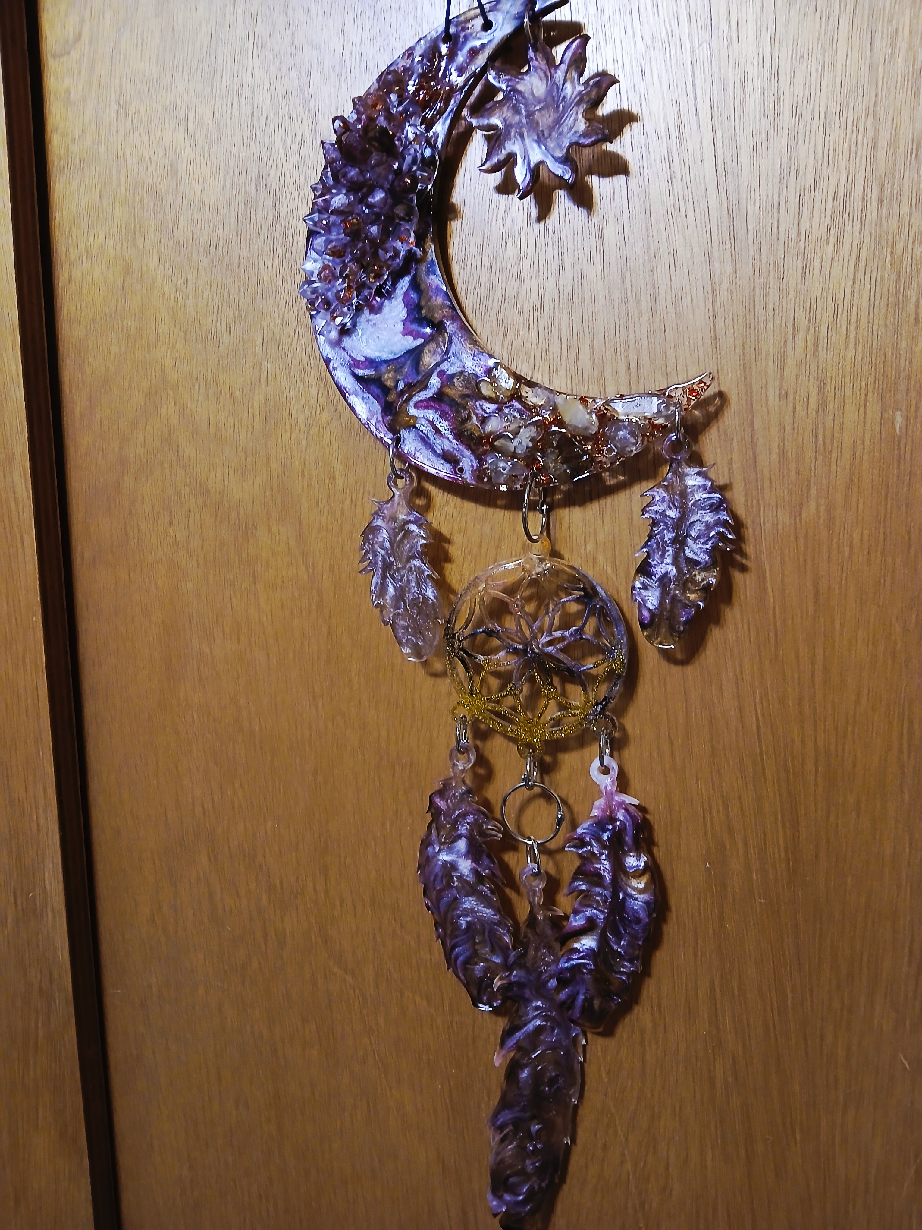 Fairy light crystal moon wall hanging