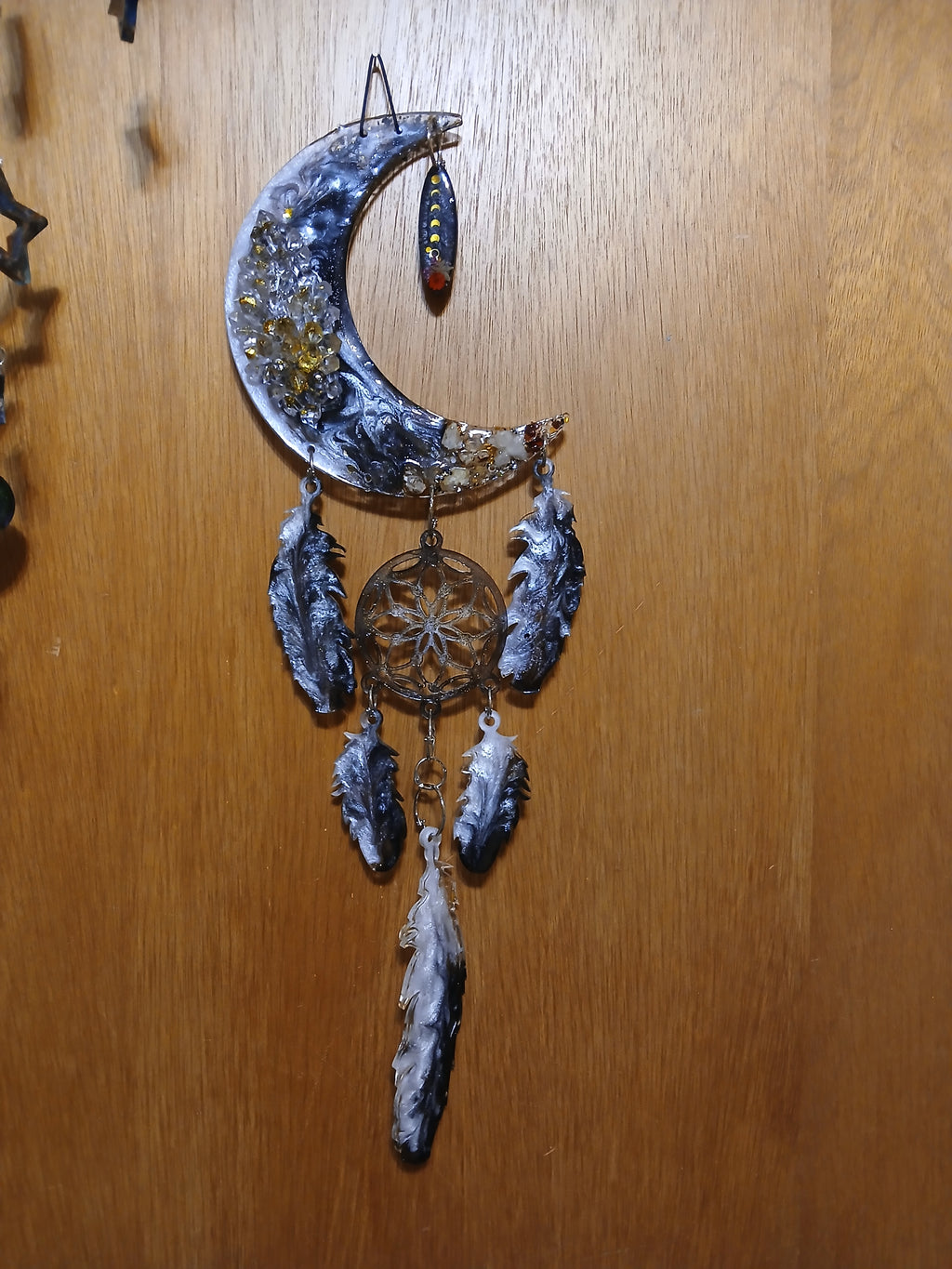 Fairy light crystal moon wall hanging