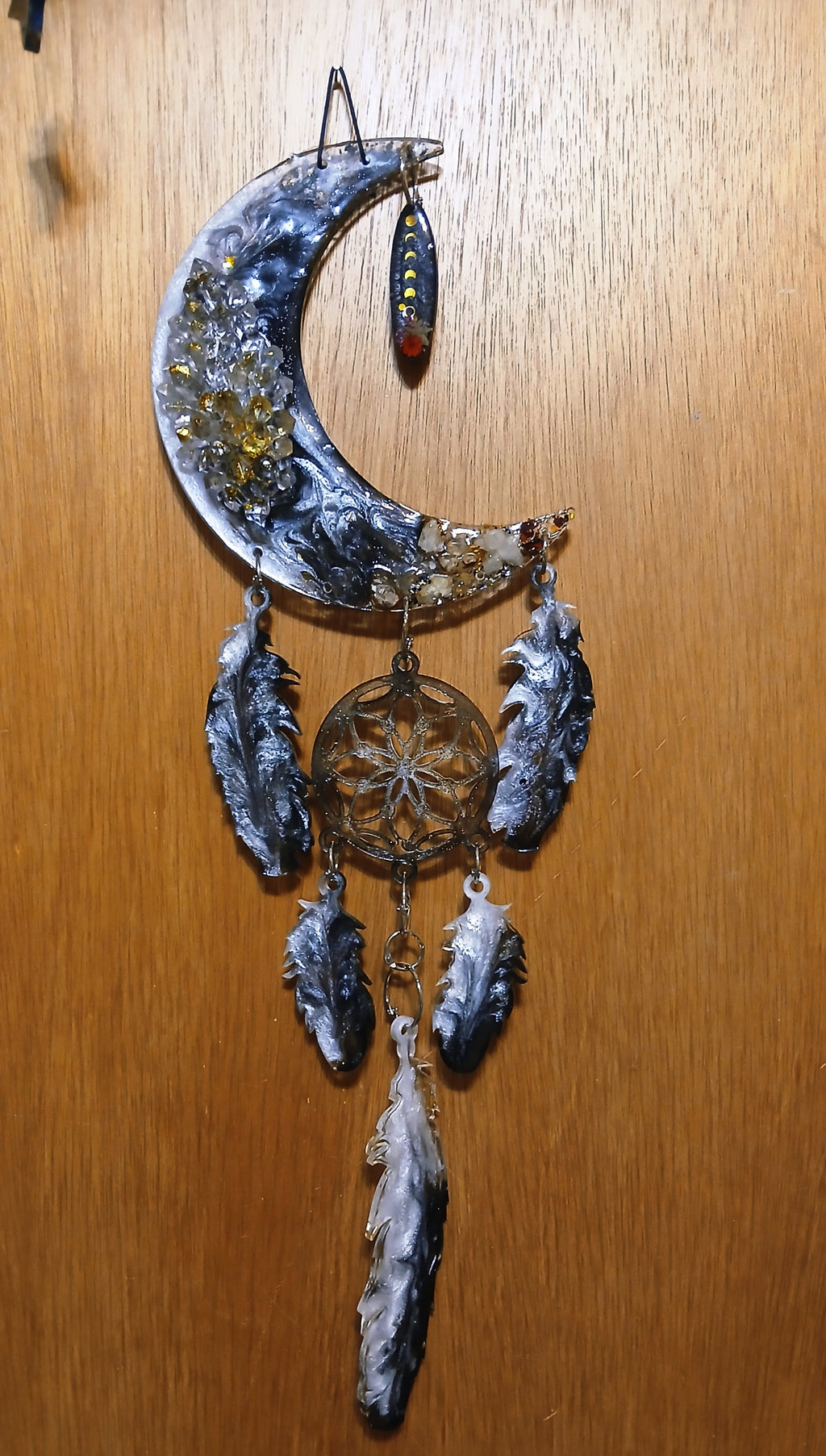 Fairy light crystal moon wall hanging