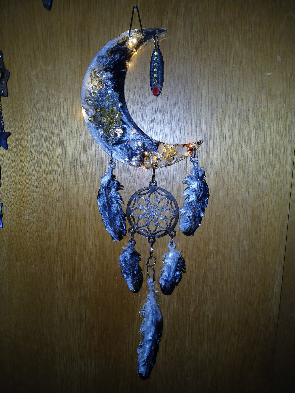 Fairy light crystal moon wall hanging