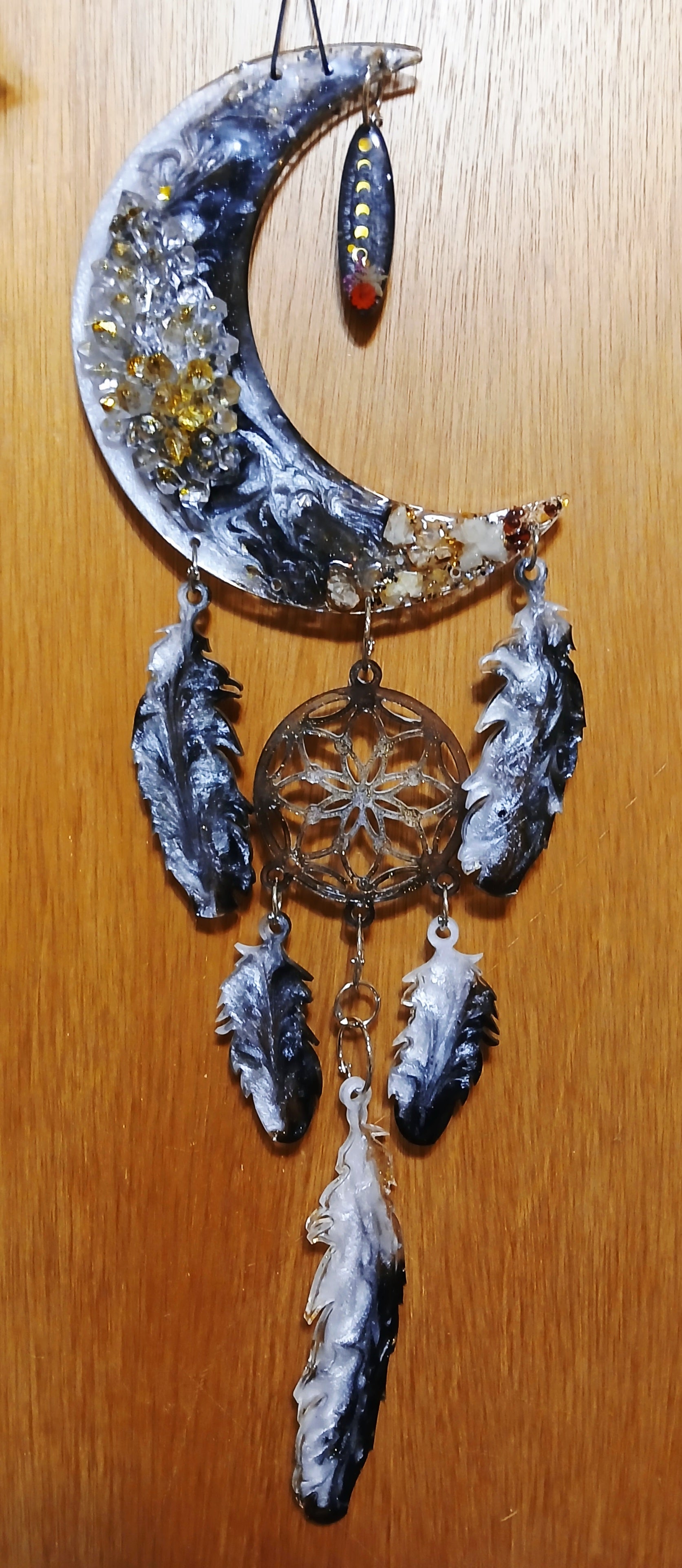 Fairy light crystal moon wall hanging